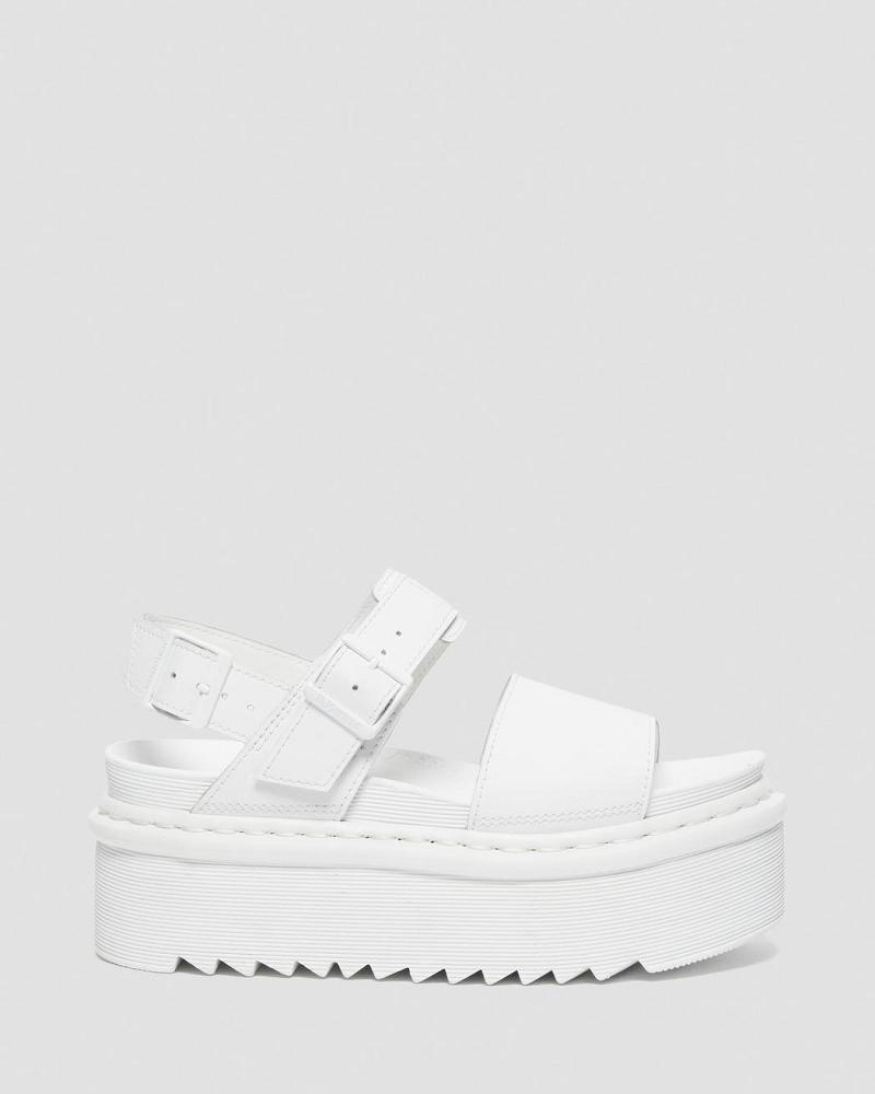 White Women's Dr Martens Voss Mono Leather Platform Strap Sandals | CA 329CTV